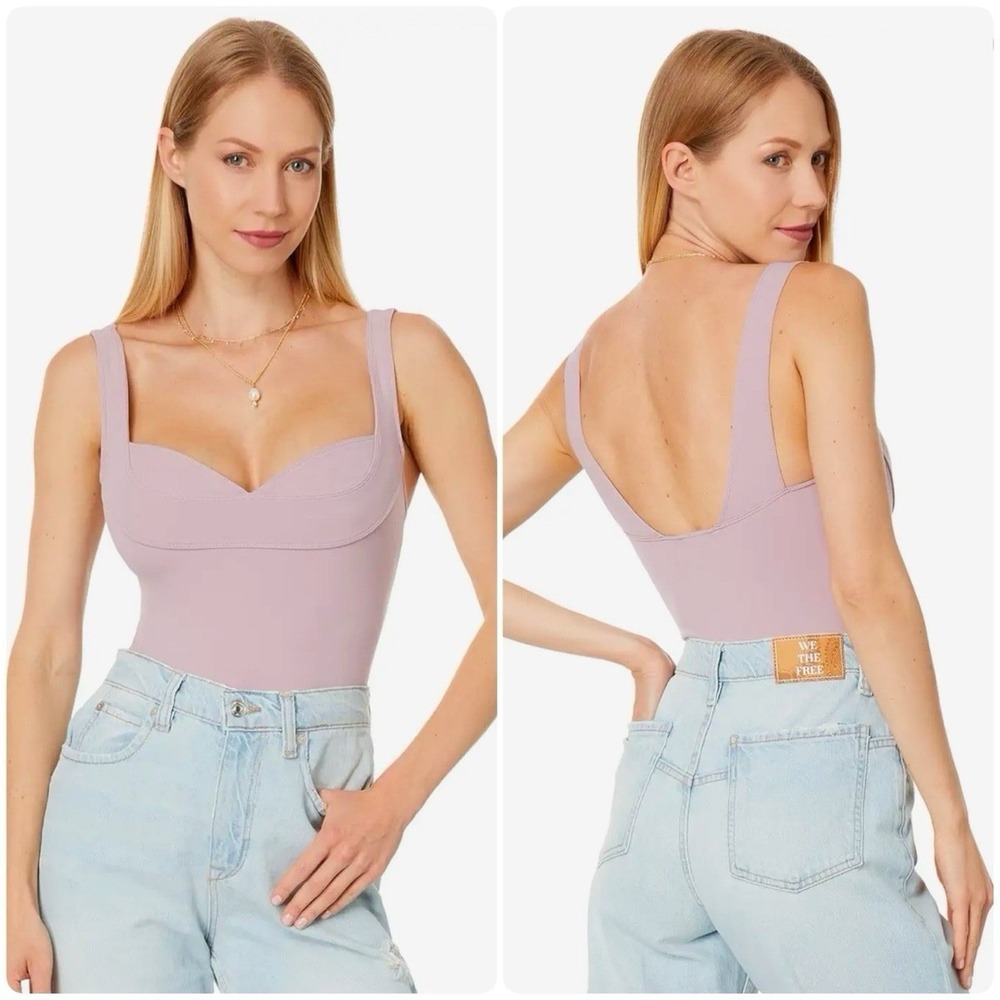 Dusk to Dawn Bodysuit size M Free People Dawn Pink Sweetheart Lilac Purple Tank